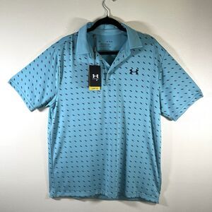Under Armour The Playoff Polo Shirt Men's Large Blue Golf Performance UPF 40 NEW